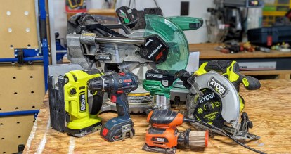 Power tools on a workbench